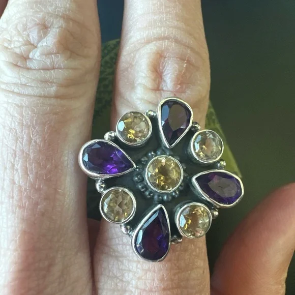 Size. 9  silver 925 Ring - citrine and amethyst - Picture 2 of 6